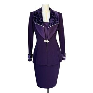 Cache Vintage Purple Suit Rhinestone & Floral Burnout Velvet Accents Size Medium